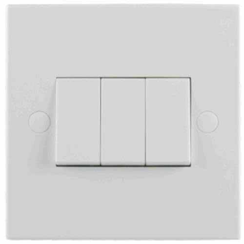 Light Switch 3 Gang 2-Way Q306 Switch 230V With Fixing Screws & Screw Covers, Wall Mounted, White