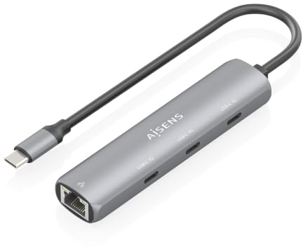 AISENS - ASUC-4P041-GR - Dock USB-C A ETHERNET GIGABIT + HUB 3xUSB-C, Gris, 15CM