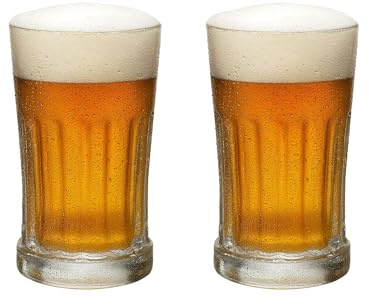 simpa Traditional Clear Chunky Glass Beer Stein 600ml – Set of 2 Heavyweight German-Style Beer Mugs with Vertical Line Detailing – Classic Pint Stein Glasses