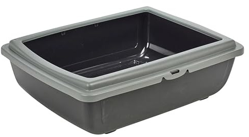 URBNLIVING Large Open Cat Litter Tray – High-Sided Deep Jumbo Rim Pan for Cats, Easy-Clean Toilet Box, Durable 48cm Cat Litter Solution (Grey)