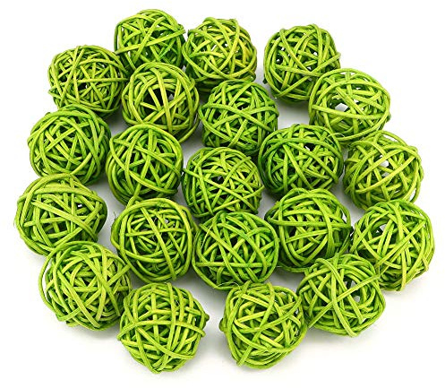 Fdit Rattan-Kugeln, 20 Stück, Natürliche Deko-Kugeln für Weihnachten, Hochzeit, Heimdekoration, 3 cm, Grün, Silber, Wand, Baum, Vasenfüllung (Yellow)