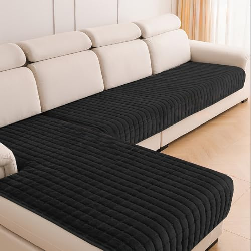 Jafurnestia 2 Stück Weicher Flanell-Sofabezug 90 × 160 cm & 90 × 210 cm Sofabezug L Form, Sofadecken Anti Rutsch für Wohnzimmer Waschbar(Schwarz)