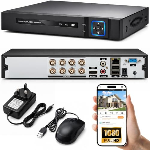8 Channel Security DVR Recorder, 6-In-1 CCTV Surveillance Video Recorder, for Camera Home Surveillance System, for Analog AHD, TVI, CVI, CVBS, XVI, IPC 5MP H.265+DVR
