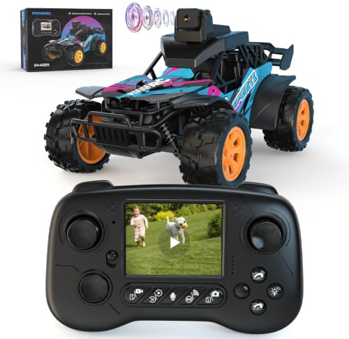 pisosorc RC Car with Camera, RC Truck, Remote Control Car, 2.4GHz 2.8 Screen, 60° Adjustable Camera, Live Video, APP/Radio Dual Control, 2 Speeds, Rechargeable Off-Road RC Cars, Gift for Adults&Kids