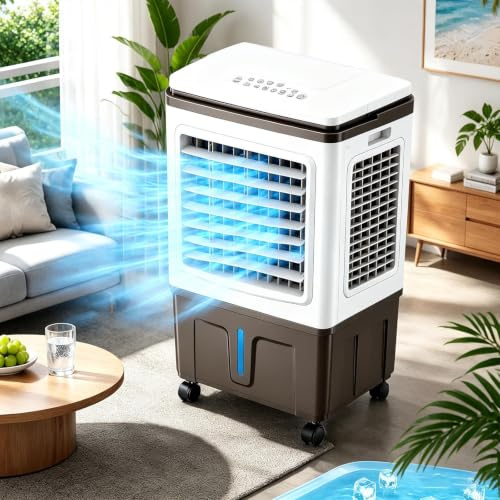 Sunseota Premium Mobiler Luftkühler mit Wasserkühlung, 40L Verdunstungskühler mit Luftbefeuchtung, leistungsstarker und leiser Klimaanlagen Ersatz ohne Abluftschlauch, mit Kühlakkus 30L