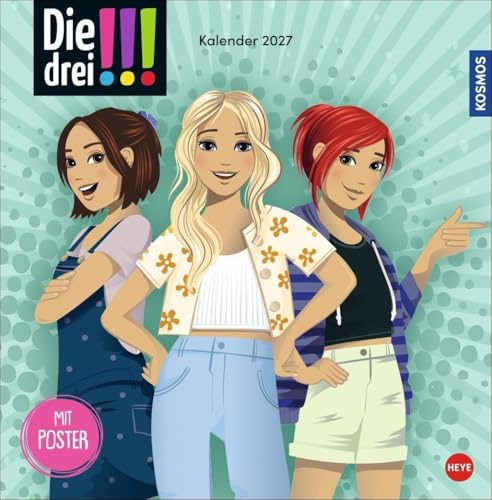 Die drei !!! Broschurkalender 2027: Das Mädchen-Detektiv-Trio in Aktion: Kalender mit coolen Bildern, spannenden Abenteuern und kniffligen Logik-Rätseln. Wandkalender 2027 zum Eintragen