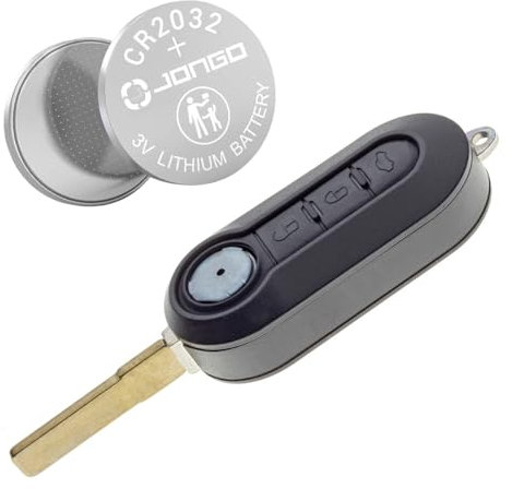 Jongo - Guscio Chiave con Lama Compatibile con Fiat 500, 500L, Bravo, Doblo, Panda, Punto, Stilo, Lancia Musa | con Batteria Maxell CR2032 | Custodia Chiave Telecomando Auto 3 Pulsanti