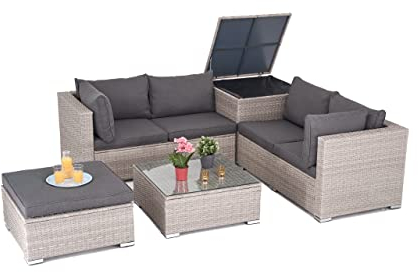 Enjoy Fit Rattan Polyrattan Lounge Sitzgruppe Garnitur Gartenmöbel aus 4 Sitze Sofa, Aufbewahrungsbox für Kissen
