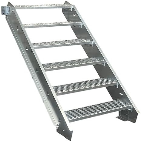 6 Stufen Stahltreppe Breite 120cm Geschosshöhe 90-120cm / Robuste Außentreppe/Wangentreppe/Stabile Industrietreppe für den Außenbereich/Inklusive Zubehör
