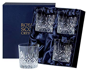Royal Scot Crystal Edinburgh Hand Cut Glass 11oz Large Whisky Tumblers Set of 4