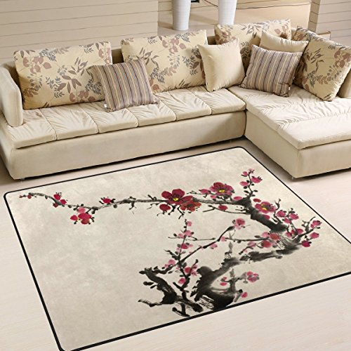 Domoko Superbe Chinois Peinture ¨¤ l'huile Fleurs de Cerisier Zone Tapis Tapis Tapis pour Le Salon Chambre ¨¤ Coucher, Tissu, Multicolore, 203cm x 147.3cm(7 x 5 Feet)