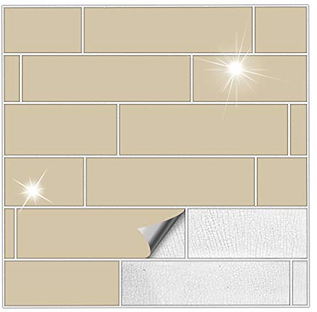Kiwistar Fliesenaufkleber Beige Glänzend - 5 x 20 cm - 50 Stück - Klebefliesen Fliesenmuster Stickerfliesen Wandfliesen überkleben