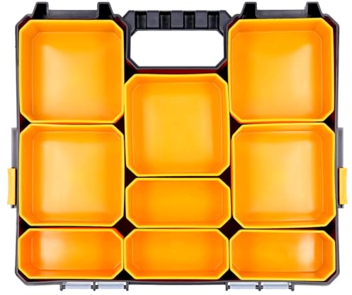 Tool Box Tool Organiser 9 Storage Compartments Plastic Carry Case Different Sizes Transparent Lid 2 Sliding Side Locks Lightweight With Ergonomic Handle TOUGH MASTER