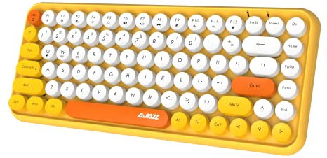 Wireless Gaming Keyboard, Mini 84-key Compact Keyboard, 2.4GHz Wireless Bluetooth Connection, Cute Retro Round Keycap Frosted Panel, Ergonomic Design, Compatible with PC, Computer, Laptop (Yellow)