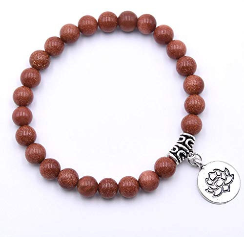 Generic Stein Armband,7 Chakra Vintage Natürliche Rote Sand Perlen Cubic Zirkonia Lotus Anhänger Energiebilanz Armreif Charm Schmuck Männer Frauen Freund