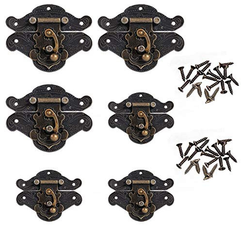 yeemeen Vintage Bronze Zinc Alloy Antique Brass Finish Cabinet Latch Hasp Lock with Screws, 65x52mm & 49x37mm