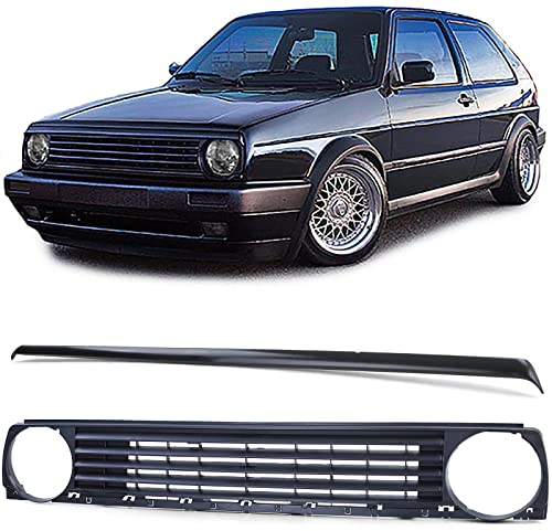 Kühlergrill ohne Emblem Schwarz mit Grillspoiler für VW Golf 2 83-91