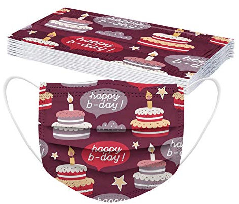 AMDOLE Jinchan 10 Stück Erwachsene Einweg Face Cover |Einmal-Mund-schutz| 3 Lagig Atmungsaktiv Bandana Halstuch |Mode Partykuchen Festlicher Geburtstagsdruck Bequeme Sport Mund Und Nasenschutz