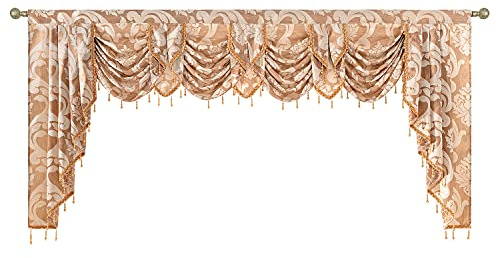 NAPEARL Fenstervolant für Schlafzimmer, Damast, breite Stangentasche, Volant für Fenster, Perlen-Wasserfall-Volant für Wohnzimmer, 250 cm breit