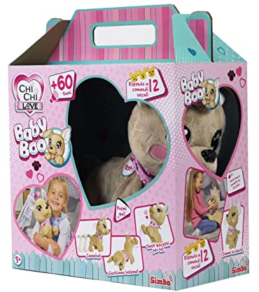 Simba 105893500009 - ChiChi Love Baby Boo, ITALIENISCHE VERSION, interaktives Haustier, reagiert auf 12 Sprachbefehle, mit über 60 verschiedenen Sounds, 30cm, Chihuahua Plüsch Hund, ab 3 Jahren