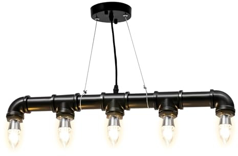 Wasserrohr Hängelampe Innenleuchte Pendelleuchte Vintage Bar Dekoration 5 Lichter E27 Eisen Wasserrohr Geformt Hängelampe für Loft Lampe Leuchte