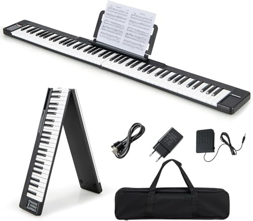 DREAMADE 88 Tasten Digital Piano Keyboard mit 128 Töne & 128 Rhythmen, Elektronisches Klavier mit MIDI & Bluetooth & Aufnahmefunktion, Klavier Tastatur für Einsteiger mit Sustain Pedal (Schwarz)