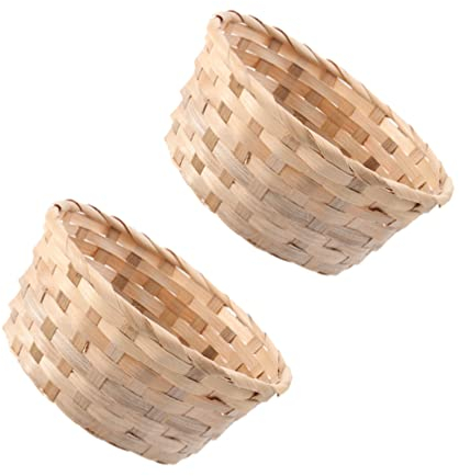 NUOBESTY 2Pcs Woven Fruit Baskets Hand- Woven Storage Baskets Round Bread Basket Storage Basket Home Kitchen Organization (Wood Color)