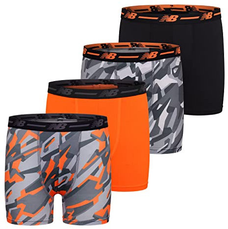 New Balance Boys' 3.5 Performance Boxer Briefs Trunks Underpants (4 Pack), Lava/Avalanche Grey/Black/Avalanche Lava, Large