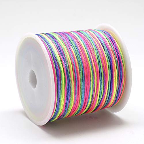 Makrameeband 80m rund 0,8mm Nylon Kordel Schmuckkordel Flechtkordel Bunt knüpfen Nylonschnur Garn 1 Rolle (bunt Regenbogen #S14)
