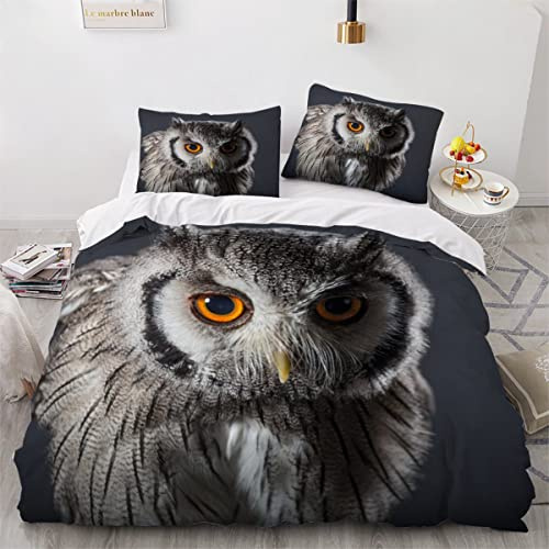 XPINGO Kinder Bettwäsche Eule 135x200 cm 2teilig Jungen und Mädchen Mikrofaser Weiche Winter Warm Bettbezüge mit Reißverschluss 3D Natur Tiere Bettbezug mit Kissenbezüge 80x80 cm