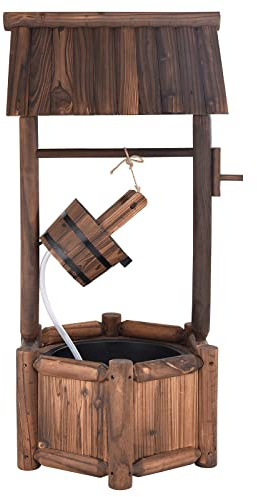 COSTWAY Pozzo da Giardino, Pozzo Decorativo con Pompa Elettrica, in Legno d'Abete, 58,5 x 51 x 117 cm, Marrone (Modello 2)