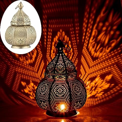 Marrakech - Lámpara de mesa y farol (metal, 30 cm), color dorado