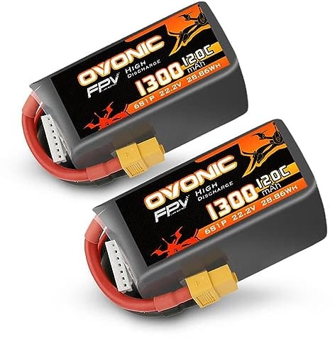 OVONIC 6s Lipo Akku 1300mAh 22.2V 120C mit XT60 Stecker für RC FPV Hubschrauber Flugzeug Quadcopter Hobby Racing(2PCS)