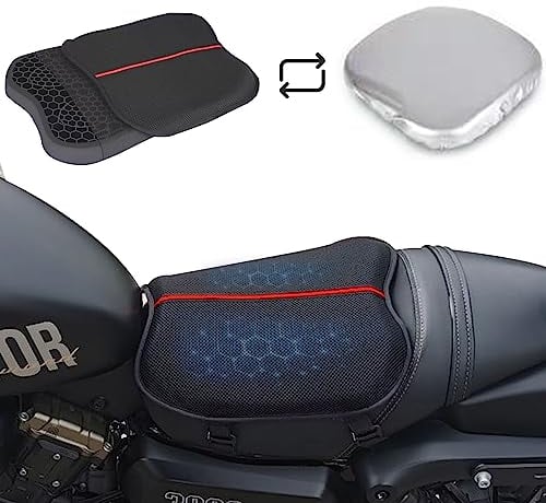 PhyiFlbey Motorrad Sitzkissen 3D Wabenstruktur mit Sitzkissen Sonnenschirm Abdeckung atmungsaktiv Motorrad Gel Sitzkissen für Lange Fahrten wasserdicht und Sonnenschutzmittel