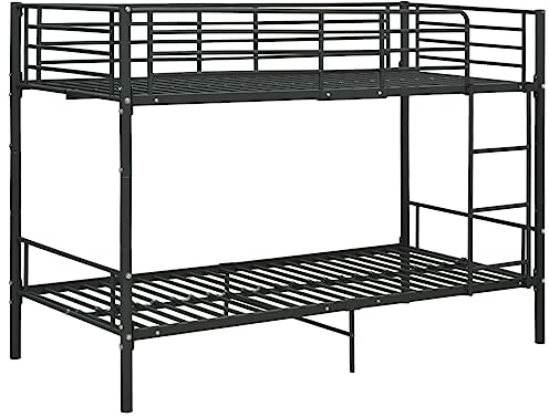 KOIECETA Etagenbett Kinderbett Hochbett Metallbett Bett Stockbett Bettgestell Doppelstockbett Schlafzimmer Kinderzimmer Metall 90x200cm (Schwarz)