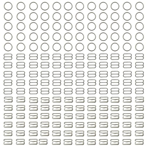 XCSJ 180Pcs Unterwäsche Schieber Ringe Bh Schieber Ringe Metall Dessous Verschluss Haken Bh-Träger Verstellbare Schnallen Ringe Bh-Träger Bh Ringe Bh-Versteller für Bh,Badeanzüge -8mm (Silber)