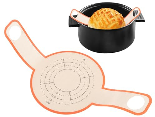 Dough Transfer Baking Mat for Dutch Oven, Reusable Fiberglass Bread Sling Non-Stick Sourdough Bread Baking Sheet Liner with Long Handles for Transferable Dough (Brown + Orange)