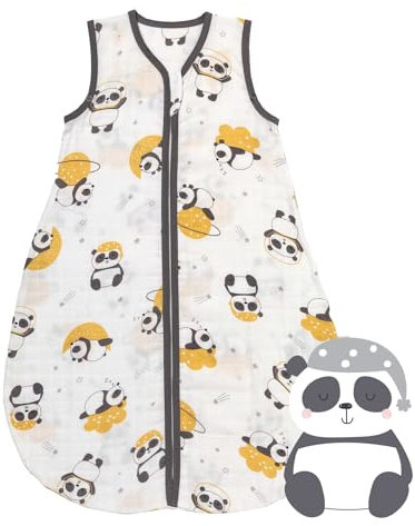 schlummersack Schlafsack Baby Sommer 110 cm dünn Bambus-Musselin Panda | Babyschlafsack Sommer 0.5 Tog 0 5 Tog Baby Schlafsack Sommer | Schlafsack Baby Sommer ungefüttert
