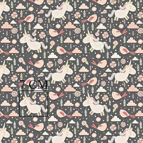Textrend Baumwollstoff - Stoff zum Nähen - 100% Baumwolle - Textilien 1x1.6m - Stoffe Meterware - Einhorn Muster (Einhörner mit Vögeln rosa auf dunkelgrauem Hintergrund)