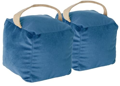 Nicola Spring Cube Door Stop - Blue - 14cm - Pack of 2 - Velvet Indoor Doorstop Home Interior Decorative Floor Mounted Door Stop Weighted Fabric Doorstoppers with Handle for Home, Office