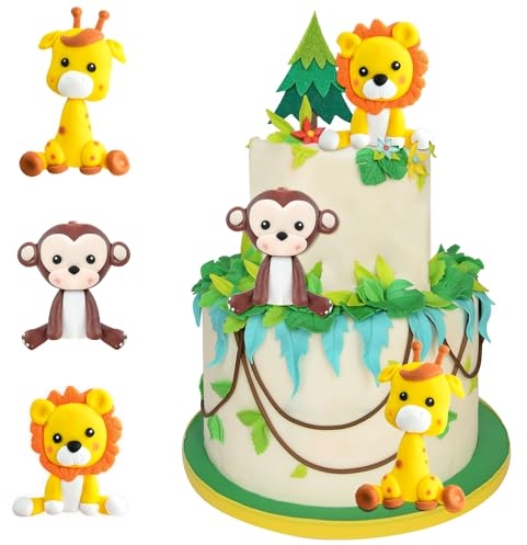Dschungel Tortendeko, 3 PCS Tortendeko Tiere, Tiere Geburtstag Tortendeko, Zoo Tiere Cake Topper, Waldtiere Figuren Cake Topper, Kuchendeko Geburtstag Waldtiere, Tortendekoration für Kinder
