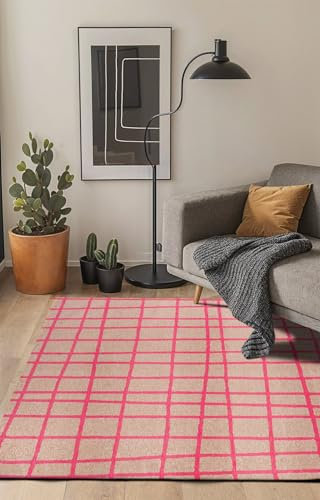 BENEFFITO Tapis - Collection Caro Hot Pink - Tapis à Motifs, Finition Artisanale, Tissage en Belgique - Tapis d'intérieur Moderne et Doux - Rectangulaire - 80 x 150 cm