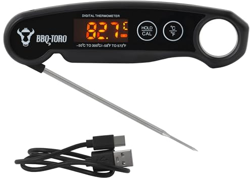 BBQ-Toro Grillthermometer wiederaufladbar mit LCD Display | Bratenthermometer digital -50 °C bis 300 °C | Fleischthermometer kabellos Kerntemperaturmesser Küchenthermometer Steak Thermometer kochen