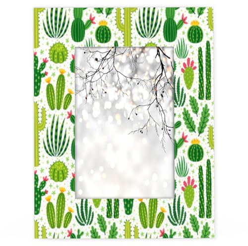 Grüner Kaktus-Bilderrahmen aus Holz, 12,7 x 17,8 cm, passend für 16,7 x 11,6 cm große Fotos, Kaktus-Drucke, Bilderrahmen für Heimdekoration, personalisierbarer Rahmen, Geschenke