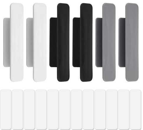 JXPXJMY 6 Pezzi Maniglie Autoadesive con 12 Nastri Perimetrali per Frigoriferi, Maniglie adesive,Porte, Finestre, Maniglie di Porte in Vetro, Cassetti, Armadi, (Nero, Bianco, Grigio)