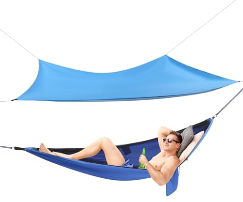 Hamac 290 cm x 140 cm avec moustiquaire, 290 cm, hamac de camping, d'extérieur, capacité de charge, respirant, ultra léger, en nylon, parachute, camping, voyage (bleu)