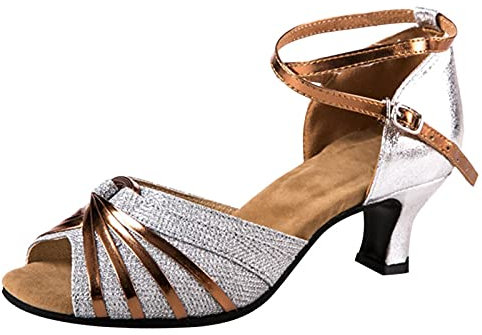 Damen Pailletten Glitzer Latein Schuhe Satin Party Lateinische Salsa Med-Heels Damen Tangotance-Tanz Freizeitschuhe Sommerkind Abschlussball Ballsaal Fischmaul Frauen Abendschuhe