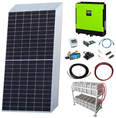 Premium 6.5kW grid-tie self-consumption solar power kit with Sharp solar panels, 5.5kW hybrid inverter and 24kWh battery bank