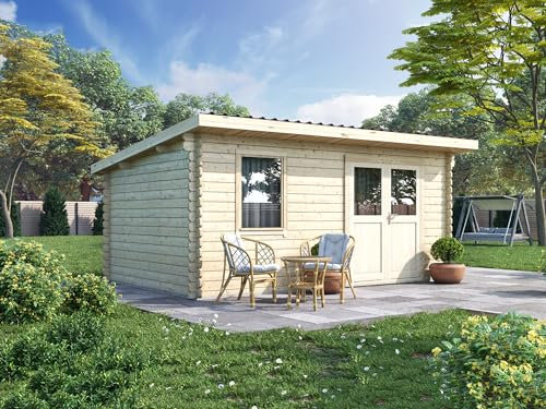 DEKALUX Casetta in legno da giardino 5x3 monofalda con porta doppia e finestra - Spessore 34mm