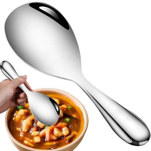 Rice Spoon - Rice Serving Spoon, Soup Spoon, Rice Spatula, Stainless Steel Rice Spatula, Thickened Large Metal Rice Paddle, Non-Stick Kitchen Spatula, Potato Server for Restaurant